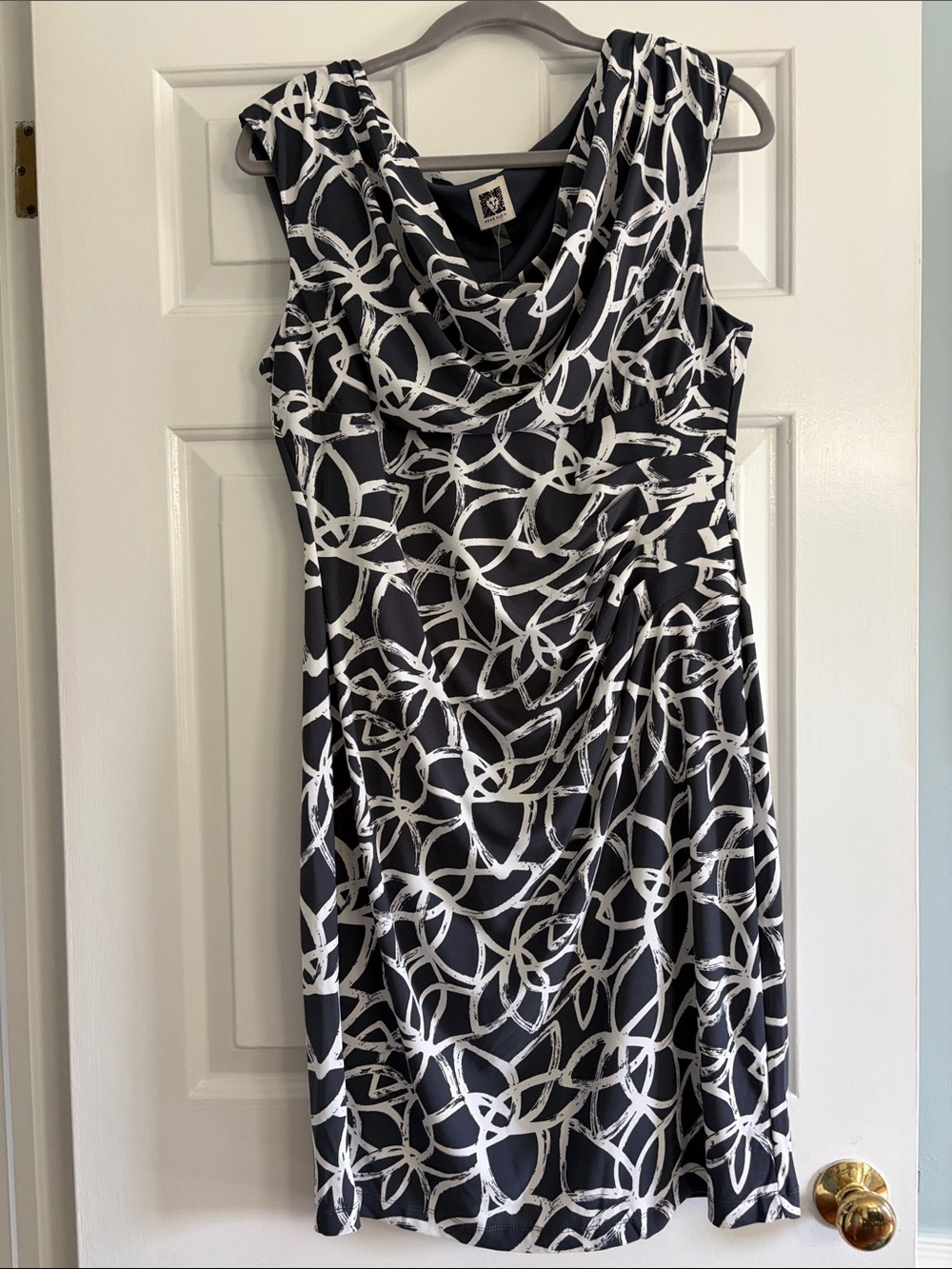Anne Klein Black Midi Dress with White Abstract Ring Print